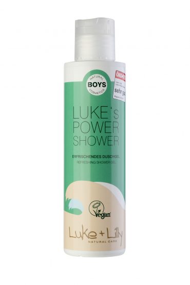 Vorderansicht der 150ml Flasche von Luke`s Power Shower