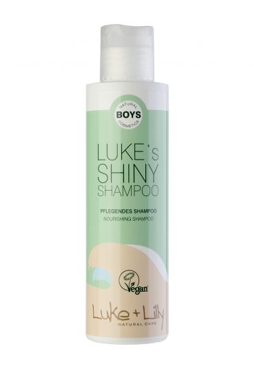 Vorderseite der 150ml Flasche von Luke`s Shiny Shampoo